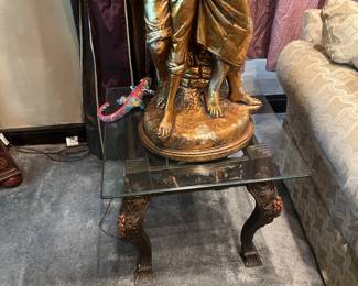 Large Antique Sculpture Statue Lamp featuring a "Lover at the Park" theme. It depicts a couple, likely a boy and a girl, in a bronze-like finish.