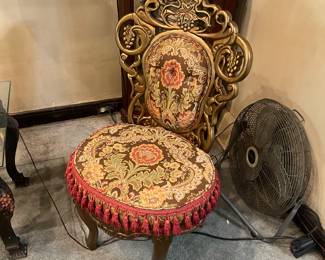 vintage Rococo Revival-style side boudoir chair, likely dating to the late 19th to early 20th century,