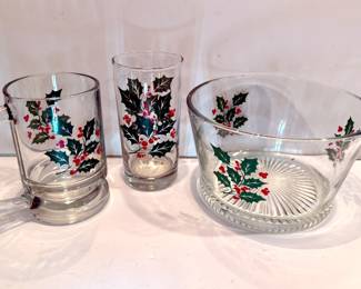 Vintage Holly Berry Christmas Glassware by Indiana Glass