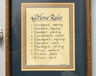 Framed/Matted Humorous Home Rules by Leiden/1985