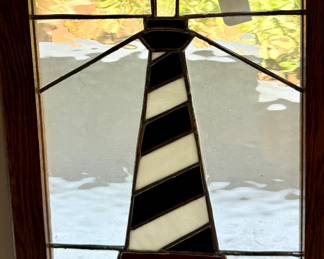 Stained Glass Panel Depicting the Cape Hatteras Lighthouse.