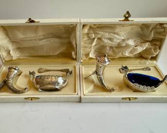 Magnus Aase Norway Sterling Silver Viking Ship Salt Cellar Set with Case