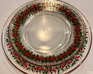 Arcoroc France "Holly & Ribbon" Pattern Christmas Dishes