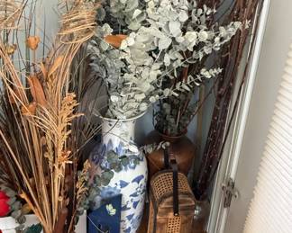 Various Vases, Artificial Florals and Decorative Items