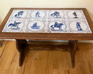 Vintage Dutch tile oak coffee table