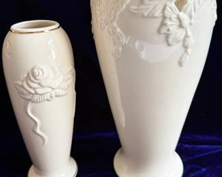 Lenox "Rose Blossom" with Gold Trim and Pierced "Lenox Trellis Leaf" Bud Vases