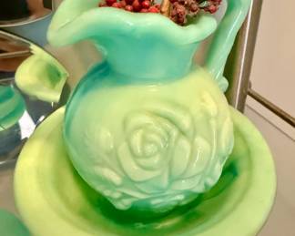 Avon Victorian Style Jadeite Pitcher and Bowl Set