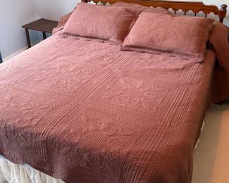 Burgundy Coverlet/Shams with White Eyelet Bed Skirt on Colonial Style Bed