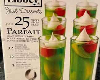 "Just Desserts" -12 Parfait Dessert Dishes/12 Stainless Steel Spoons/1 Recipe Card by Libbey