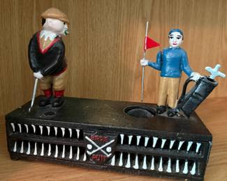 Vintage Cast Iron Mechanical Coin Bank- "Golfers Birdie Putt" or "Birdie Putt"