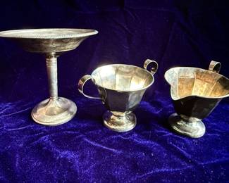 Weighted Sterling- Footed Compote, Sugar Bowl, Creamer