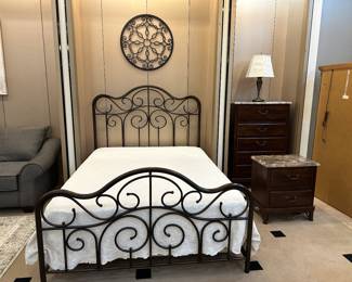 Queen bed, dresser, and nightstand.