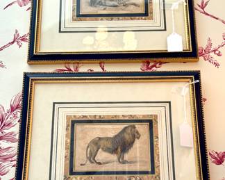 $80 each-2 available: framed lion engravings, each different; 16x14