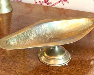 SOLD; hammered brass Russian-style pedestal bowl; 3"h
