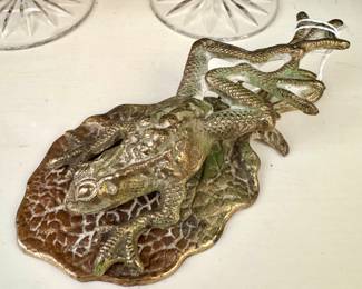 SOLD; brass frog paper clip; 6x3