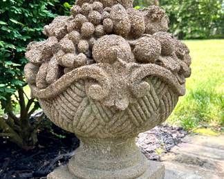 $200 each (2 available); concrete fruit basket urns; 19"h