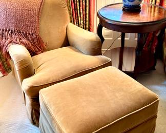 $200; Lee Industries custom-upholstered club chair and ottoman (spot cleaning recommended); chair: 30x32x35; ottoman: 27x22x17