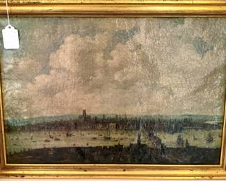 SOLD; Thomas Wyok oil painting reproduction in gold frame; 20x14