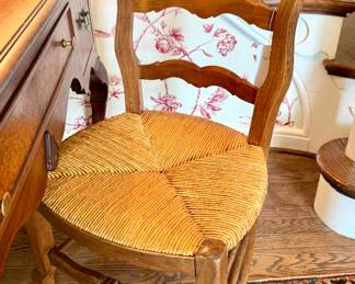 $80; vintage floral carved chair with caned seat