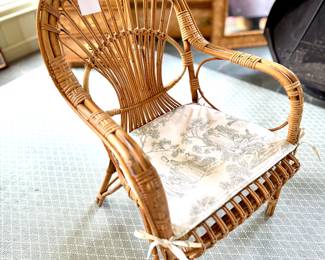 $250 each (2 available); Franco Albini inspired MCM rattan arm chair with fan back and custom cushion (similar online for $697!); 23x25x34