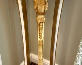 $350; hand-carved, vintage gold and white plant stand; 16"dx43"h