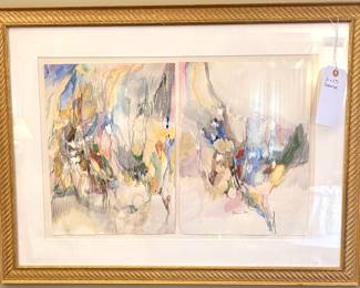 $500; origninal signed watercolor by Marion Steen, a 2-part composition matted, framed in gold; 31x23