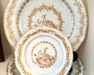 SOLD; porcelain plate with gold peacock detail