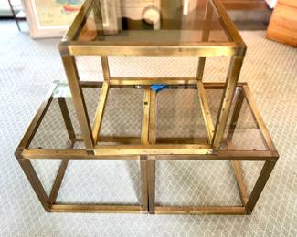 $400; set of 3 MCM metal and glass side/coffee tables; each: 18x18x16