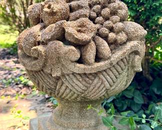$200 each (2 available); concrete fruit basket urns; 19"h