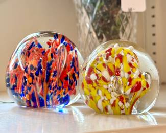 $12; red and blue art glass paperweight; 2.5"h  (SOLD-yellow)