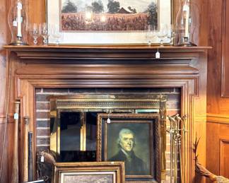($550; original landscape painting in linen frame; 40x32) ($30; old group photo in gold frame) ($150; oil transfer reproduction of Thomas Jefferson; 20x22)