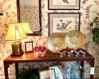 Shop this sale in person for a large collection of framed art, glassware and decor.