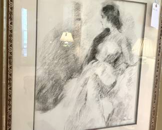 $400; original charcoal drawing, signed by artist, matted and framed; 32x34