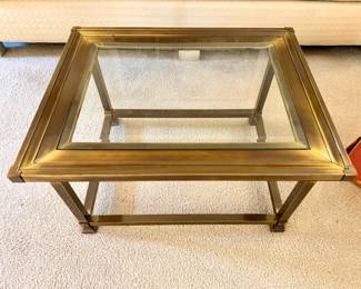 $400; MCM style brass and glass coffee table; 28x22x16