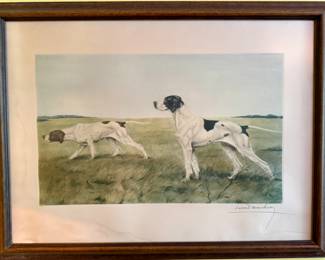 $500; signed, framed print of pointers by Leon Danchin of the Netherlands (some water damage, not affecting print); 34x25