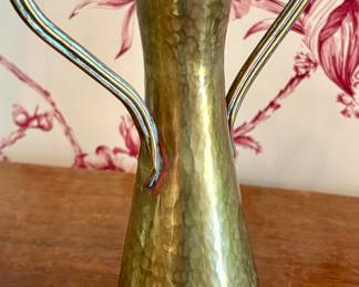 SOLD; Russian hammered brass, double-sided pitcher; 9"h
