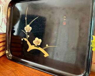 $40; black lacquered Japanese serving tray; 18x14