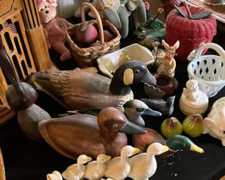 A selection of wooden ducks