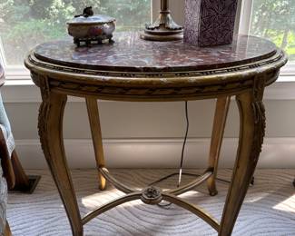 Vintage Louis XV style marble top oval table