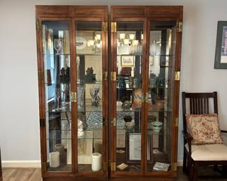 Pair, vintage Henredon campaign style 'Scene 1' display cases - sold separately