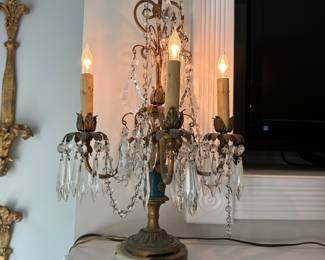 Pair antique French 3 light girandoles; electrified