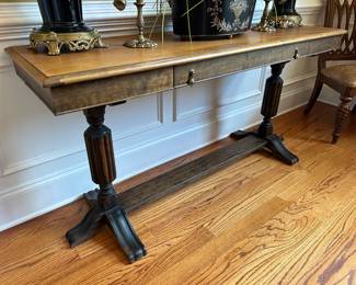 Vintage trestle base sofa or console table with single drawer