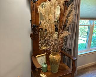 Antique Oak Hall Tree w/bench seat