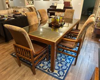Vintage Henredon 'Scene 1' mirrored top extending dining table w/ 2 additional leaves