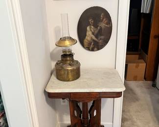 Marble top walnut Victorian table
