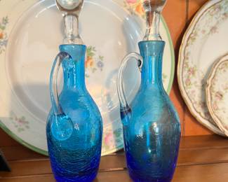 Blue glass decanters