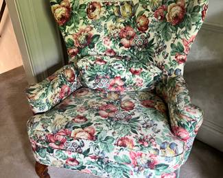 One of a pair of wing back chairs