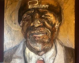 30X40 Oil collage on board Signed: Josue Rojas "Lester the Lion"