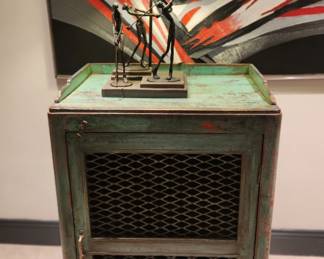 Bronze lamp golf players- Fabulous green cabinet