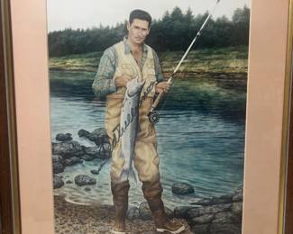 Ted Williams Signed Fly Fishing Lithograph By: Armand LaMontagne